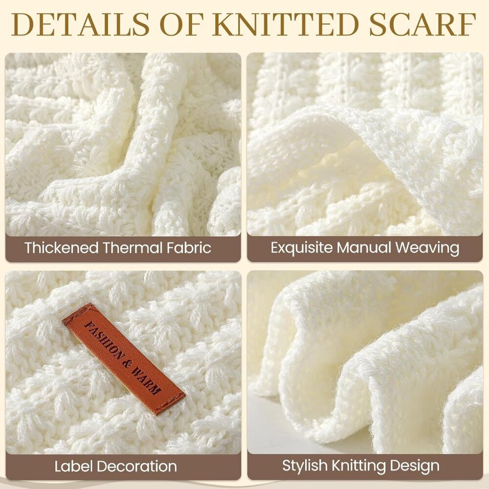 Women's White Fashionable Casual Scarf Soft Acrylic Winter Warm Stylish Design - Picture 4 of 7